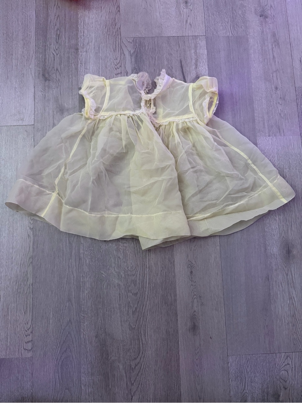 Vintage Pale Yellow Girls' Party Dress with Sheer Overlay